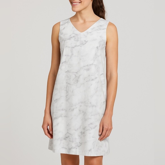 August 1 Eight Marble Shift Sheer Back Dress in White/Gray Size L - Picture 1 of 14